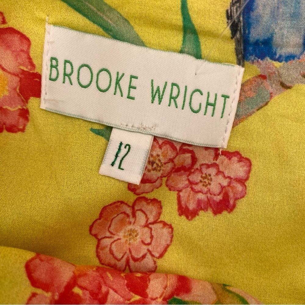 Brooke Wright Designs || Pleated Skirt with Sash Belt Bow Birds Floral Yellow 12 - Picture 8 of 10